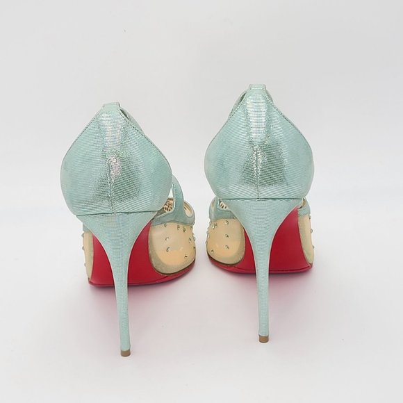 Christian Louboutin Pumps Strass Twistissima 85 Teal Blue Crystal Mesh Heels 38 - Picture 6 of 8
